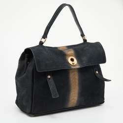 Yves Saint Laurent Black/Gold Leather And Suede Large Muse Two Top Handle Bag