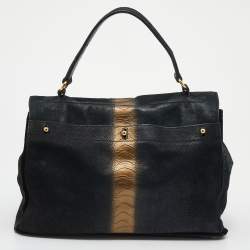Yves Saint Laurent Black/Gold Leather And Suede Large Muse Two Top Handle Bag
