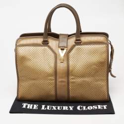 Pre Owned Yves Saint Laurent Gold/Black Perforated Leather Large Y Cabas Chyc Tote