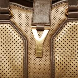 Pre Owned Yves Saint Laurent Gold/Black Perforated Leather Large Y Cabas Chyc Tote