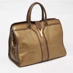 Pre Owned Yves Saint Laurent Gold/Black Perforated Leather Large Y Cabas Chyc Tote