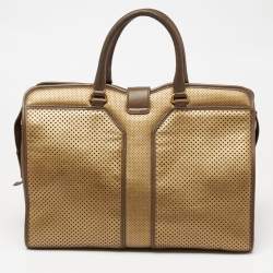 Pre Owned Yves Saint Laurent Gold/Black Perforated Leather Large Y Cabas Chyc Tote