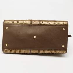 Pre Owned Yves Saint Laurent Gold/Black Perforated Leather Large Y Cabas Chyc Tote