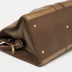 Pre Owned Yves Saint Laurent Gold/Black Perforated Leather Large Y Cabas Chyc Tote