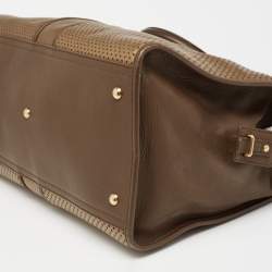 Pre Owned Yves Saint Laurent Gold/Black Perforated Leather Large Y Cabas Chyc Tote