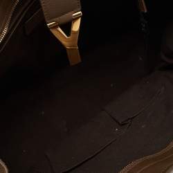Pre Owned Yves Saint Laurent Gold/Black Perforated Leather Large Y Cabas Chyc Tote