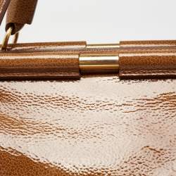 Pre Owned Yves Saint Laurent Brown Pebbled Patent Leather Majorelle Satchel