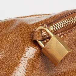Pre Owned Yves Saint Laurent Brown Pebbled Patent Leather Majorelle Satchel