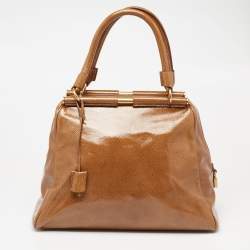 Pre Owned Yves Saint Laurent Brown Pebbled Patent Leather Majorelle Satchel
