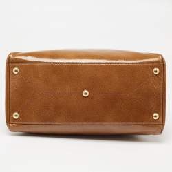 Pre Owned Yves Saint Laurent Brown Pebbled Patent Leather Majorelle Satchel