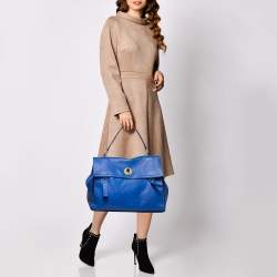 Yves Saint Laurent Blue/Black Leather and Canvas Large Muse Two Top Handle Bag