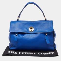 Yves Saint Laurent Blue/Black Leather and Canvas Large Muse Two Top Handle Bag