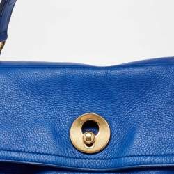 Yves Saint Laurent Blue/Black Leather and Canvas Large Muse Two Top Handle Bag
