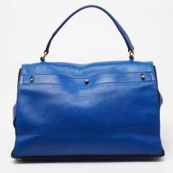 Yves Saint Laurent Blue/Black Leather and Canvas Large Muse Two Top Handle Bag