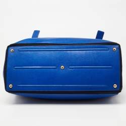 Yves Saint Laurent Blue/Black Leather and Canvas Large Muse Two Top Handle Bag