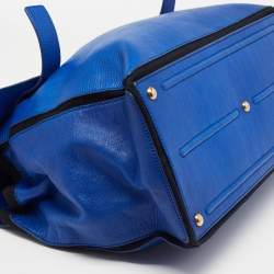Yves Saint Laurent Blue/Black Leather and Canvas Large Muse Two Top Handle Bag