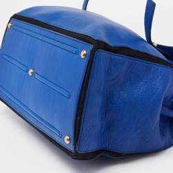 Yves Saint Laurent Blue/Black Leather and Canvas Large Muse Two Top Handle Bag