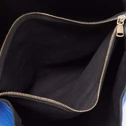 Yves Saint Laurent Blue/Black Leather and Canvas Large Muse Two Top Handle Bag