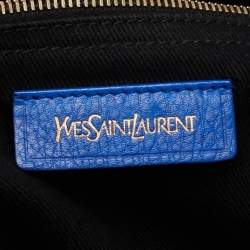 Yves Saint Laurent Blue/Black Leather and Canvas Large Muse Two Top Handle Bag
