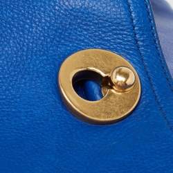 Yves Saint Laurent Blue/Black Leather and Canvas Large Muse Two Top Handle Bag