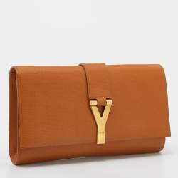 Pre Owned Yves Saint Laurent Orange Leather Y-Ligne Clutch
