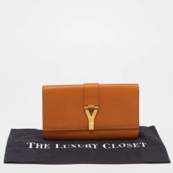 Pre Owned Yves Saint Laurent Orange Leather Y-Ligne Clutch