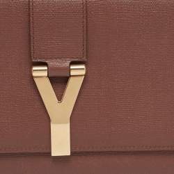 Pre Owned حقيبة كلتش إيف سان لوران شيك جلد بنية كبيرة