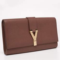 Pre Owned حقيبة كلتش إيف سان لوران شيك جلد بنية كبيرة