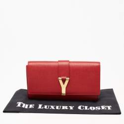 Pre Owned Yves Saint Laurent Red Textured Leather Y-Ligne Clutch