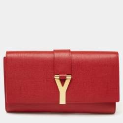 Pre Owned Yves Saint Laurent Red Textured Leather Y-Ligne Clutch