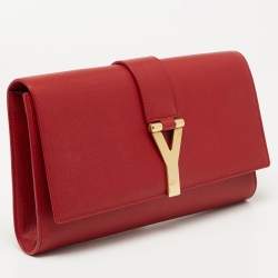 Pre Owned Yves Saint Laurent Red Textured Leather Y-Ligne Clutch