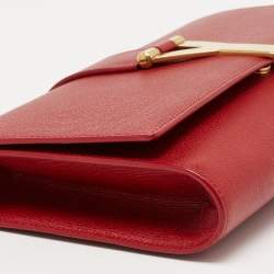 Pre Owned Yves Saint Laurent Red Textured Leather Y-Ligne Clutch