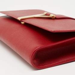 Pre Owned Yves Saint Laurent Red Textured Leather Y-Ligne Clutch