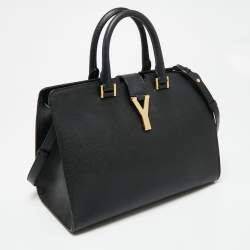 Pre Owned Saint Laurent Black Leather Small Cabas Chyc Tote