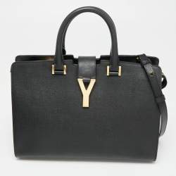 Pre Owned Saint Laurent Black Leather Small Cabas Chyc Tote