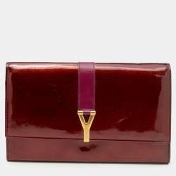 Pre Owned Yves Saint Laurent Burgundy/Purple Patent and Leather Y-Ligne Travel Wallet