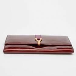 Pre Owned Yves Saint Laurent Burgundy/Purple Patent and Leather Y-Ligne Travel Wallet
