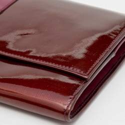 Pre Owned Yves Saint Laurent Burgundy/Purple Patent and Leather Y-Ligne Travel Wallet