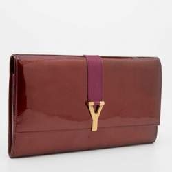 Pre Owned Yves Saint Laurent Burgundy/Purple Patent and Leather Y-Ligne Travel Wallet