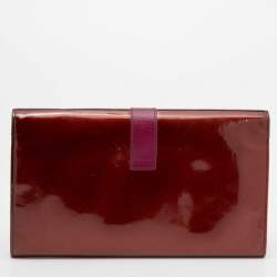 Pre Owned Yves Saint Laurent Burgundy/Purple Patent and Leather Y-Ligne Travel Wallet