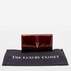 Pre Owned Yves Saint Laurent Burgundy/Purple Patent and Leather Y-Ligne Travel Wallet