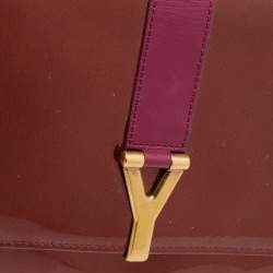 Pre Owned Yves Saint Laurent Burgundy/Purple Patent and Leather Y-Ligne Travel Wallet