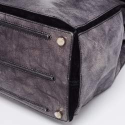 Yves Saint Laurent Grye/Black Glossy Leather and Suede Medium Muse Two Top Handle Bag