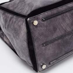 Yves Saint Laurent Grye/Black Glossy Leather and Suede Medium Muse Two Top Handle Bag