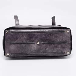 Yves Saint Laurent Grye/Black Glossy Leather and Suede Medium Muse Two Top Handle Bag