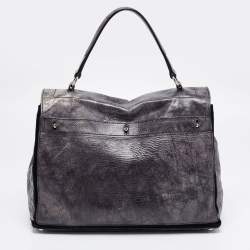Yves Saint Laurent Grye/Black Glossy Leather and Suede Medium Muse Two Top Handle Bag