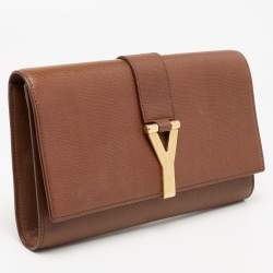 Pre Owned Yves Saint Laurent Brown Leather Cabas Chyc Clutch