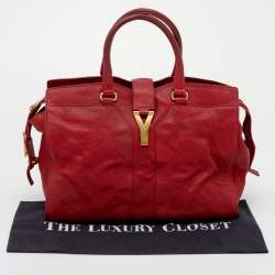 Pre Owned حقيبة يد توتس سان لوران كاباس شيك جلد أحمر متوسطة