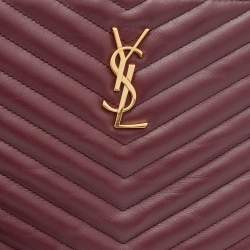 Pre Owned Yves Saint Laurent Burgundy Quilted Leather Monogram Wristlet Pouch