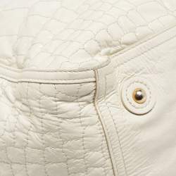 Yves Saint Laurent Off White Croc Embossed Patent Leather Large Downtown Tote